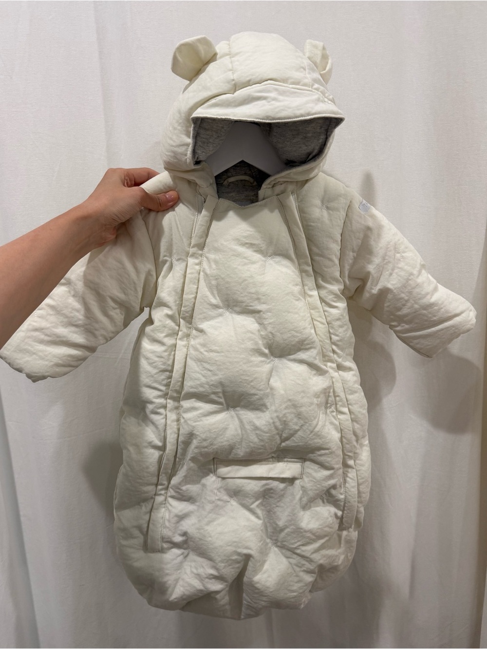 7AM Enfant Cream Hooded Baby Puffer Bunting